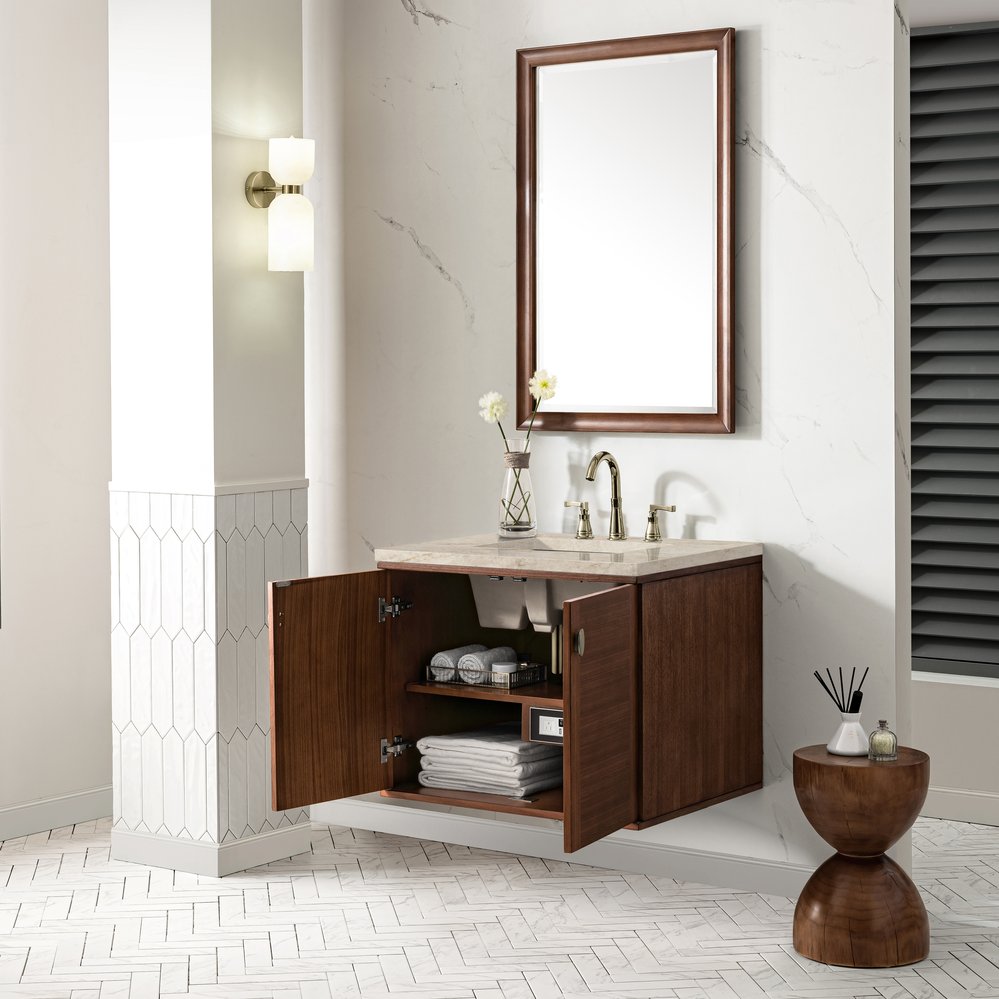 James Martin - Amberly 30" Single Vanity, Mid-Century Walnut, w/ 3 CM Tajnar Eclos Top - 670-V30-WLT-3TJR view 10