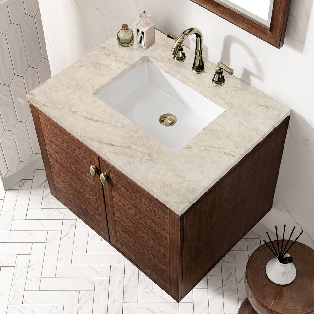 James Martin - Amberly 30" Single Vanity, Mid-Century Walnut, w/ 3 CM Tajnar Eclos Top - 670-V30-WLT-3TJR view 12