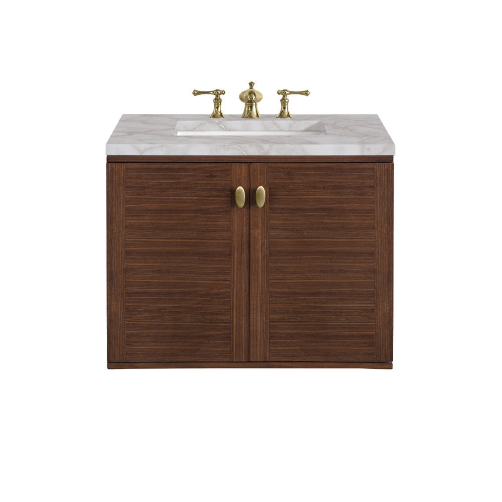 James Martin - Amberly 30" Single Vanity, Mid-Century Walnut w/ 3 CM Victorian Silver Top - 670-V30-WLT-3VSL view 2