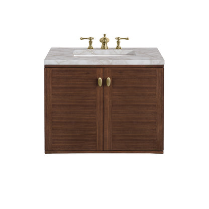 James Martin - Amberly 30" Single Vanity, Mid-Century Walnut w/ 3 CM Victorian Silver Top - 670-V30-WLT-3VSL view 2