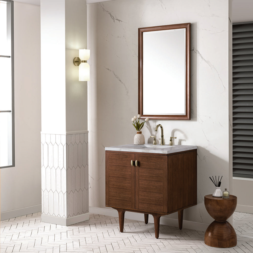 James Martin - Amberly 30" Single Vanity, Mid-Century Walnut w/ 3 CM Victorian Silver Top - 670-V30-WLT-3VSL view 7