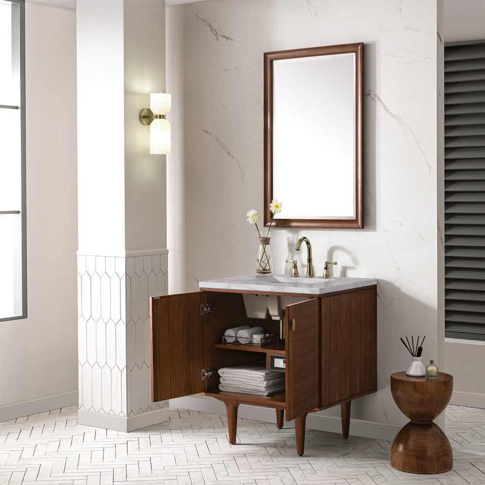 James Martin - Amberly 30" Single Vanity, Mid-Century Walnut w/ 3 CM Victorian Silver Top - 670-V30-WLT-3VSL view 9