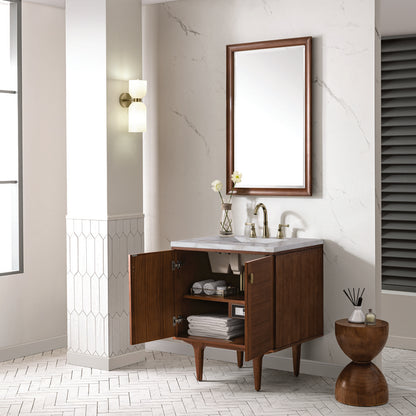 James Martin - Amberly 30" Single Vanity, Mid-Century Walnut w/ 3 CM Victorian Silver Top - 670-V30-WLT-3VSL view 9