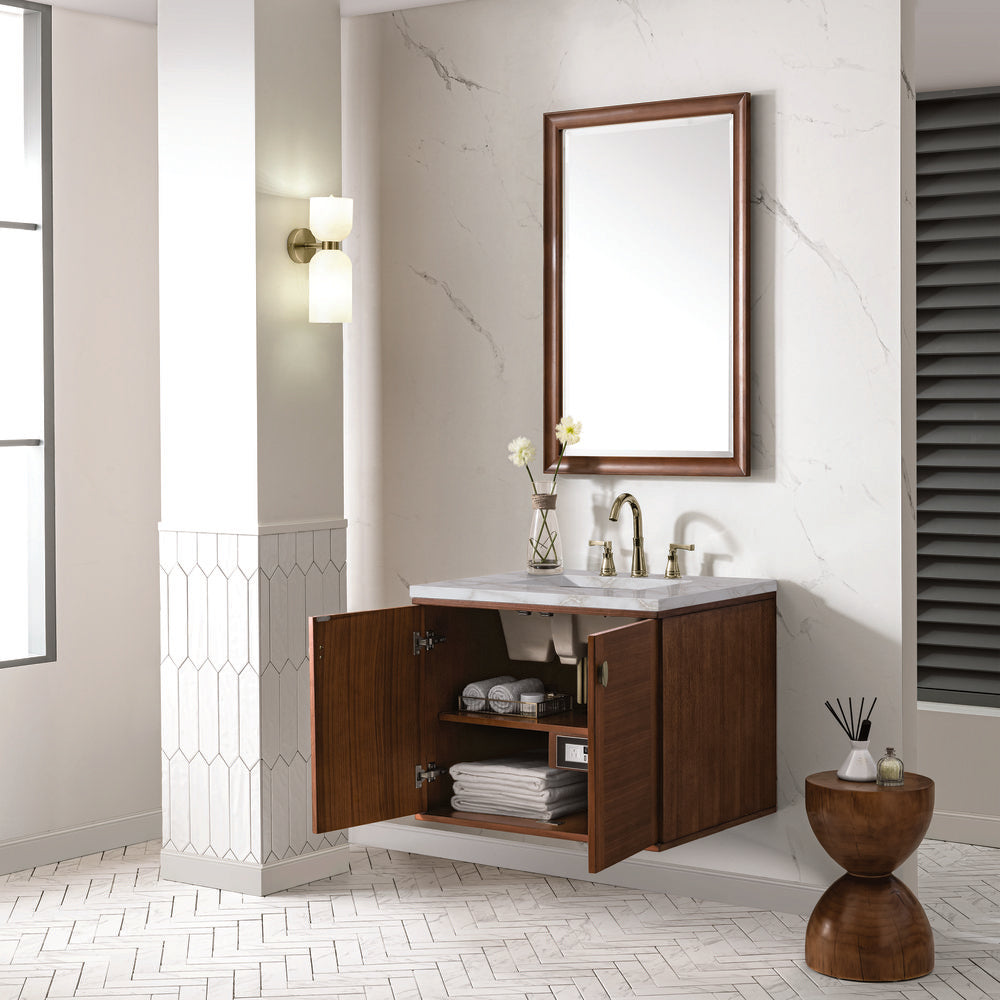 James Martin - Amberly 30" Single Vanity, Mid-Century Walnut w/ 3 CM Victorian Silver Top - 670-V30-WLT-3VSL view 10