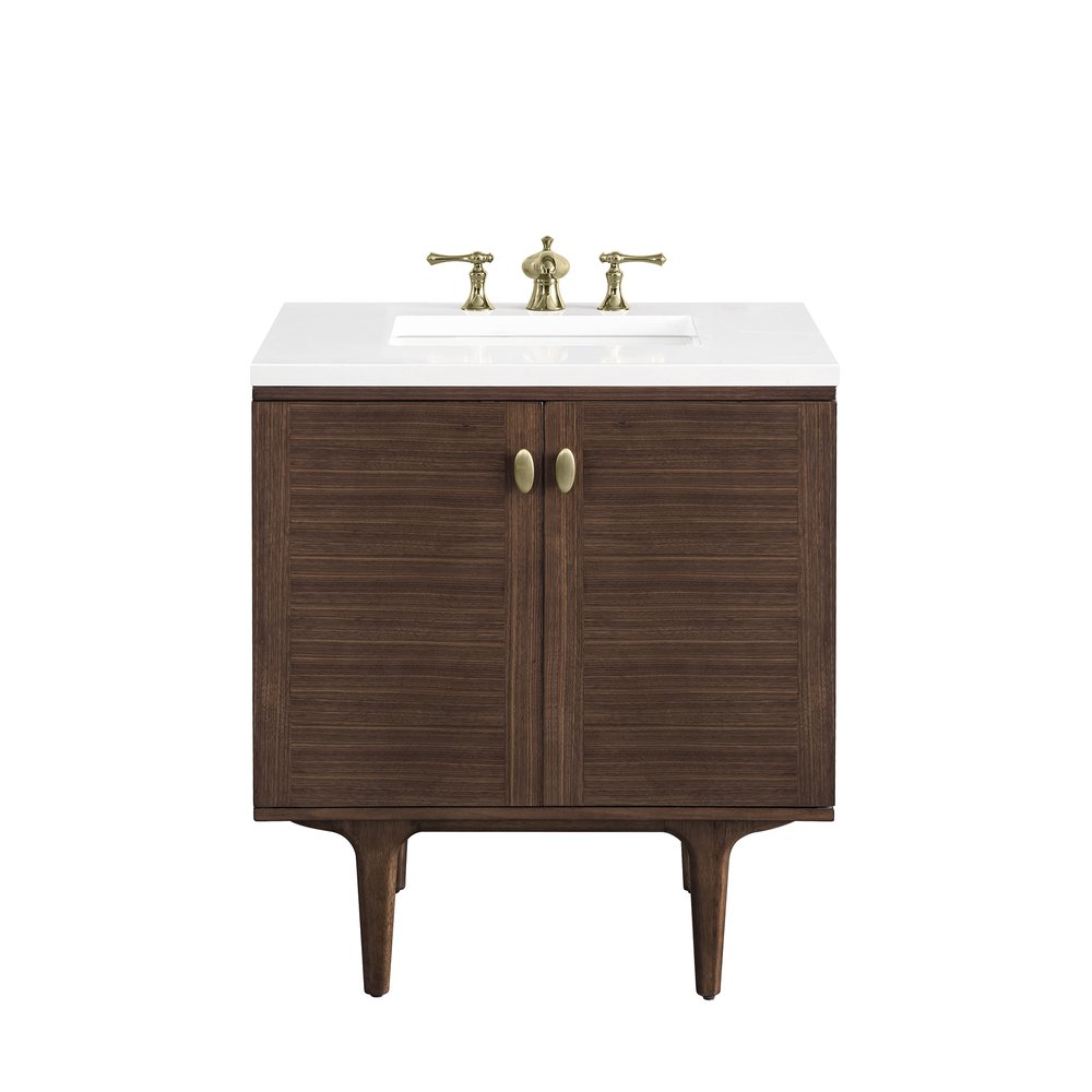 James Martin - Amberly 30" Single Vanity, Mid-Century Walnut w/ 3 CM White Zeus Top - 670-V30-WLT-3WZ view 1