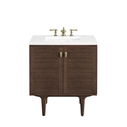 James Martin - Amberly 30" Single Vanity, Mid-Century Walnut w/ 3 CM White Zeus Top - 670-V30-WLT-3WZ view 1