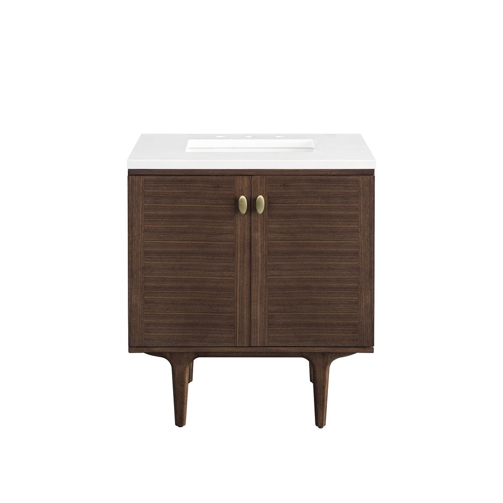 James Martin - Amberly 30" Single Vanity, Mid-Century Walnut w/ 3 CM White Zeus Top - 670-V30-WLT-3WZ view 2
