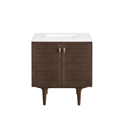 James Martin - Amberly 30" Single Vanity, Mid-Century Walnut w/ 3 CM White Zeus Top - 670-V30-WLT-3WZ view 2