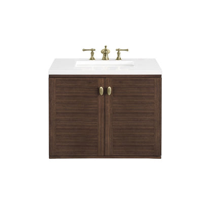 James Martin - Amberly 30" Single Vanity, Mid-Century Walnut w/ 3 CM White Zeus Top - 670-V30-WLT-3WZ view 3