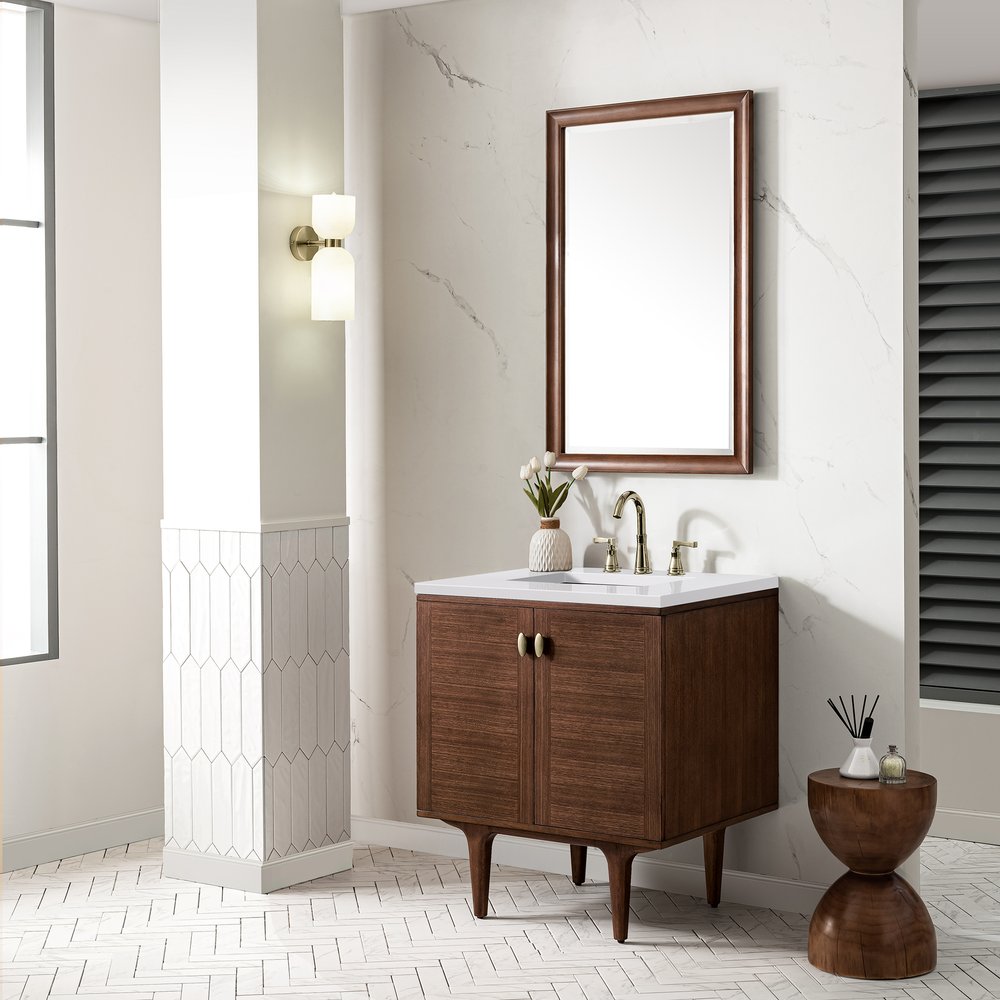 James Martin - Amberly 30" Single Vanity, Mid-Century Walnut w/ 3 CM White Zeus Top - 670-V30-WLT-3WZ view 8