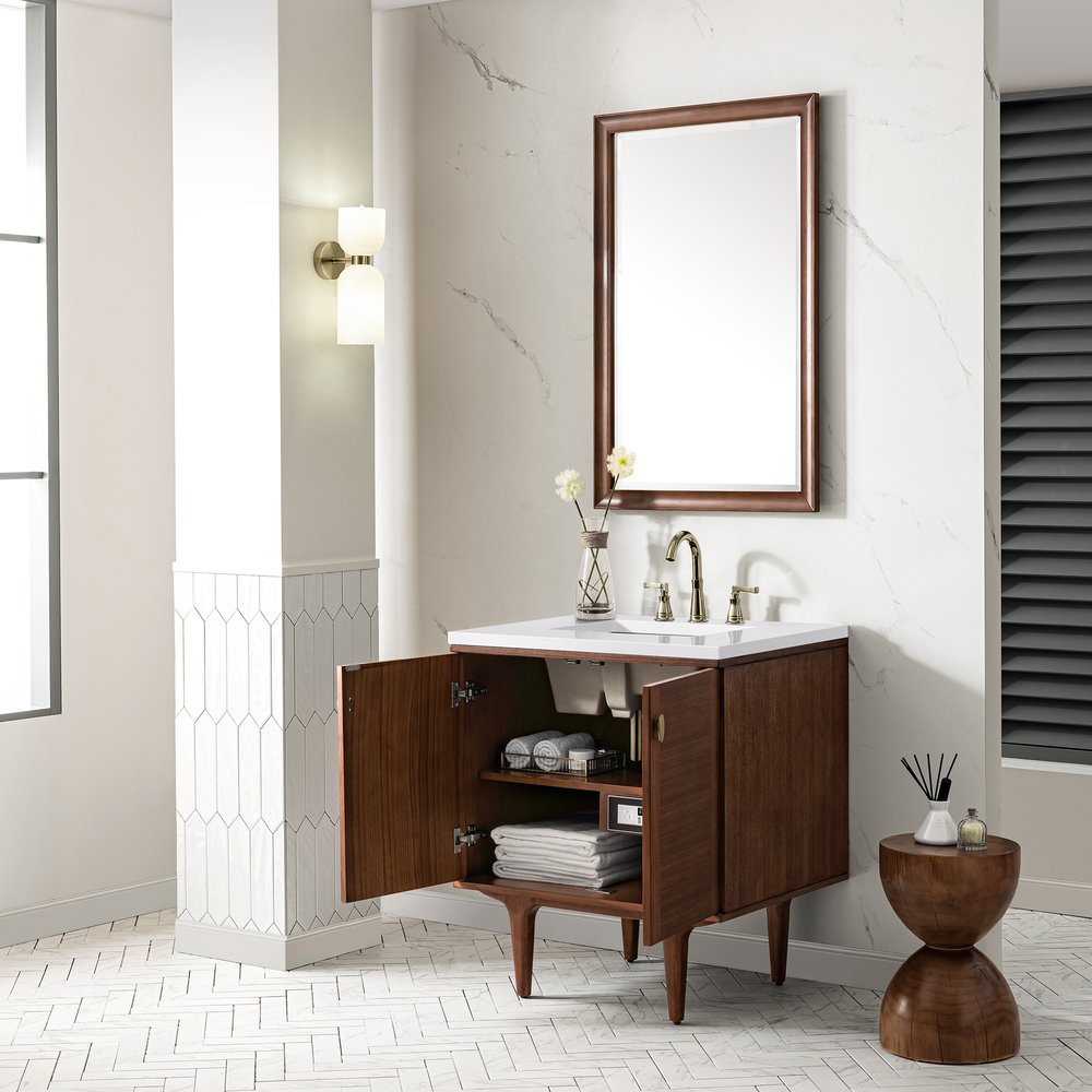 James Martin - Amberly 30" Single Vanity, Mid-Century Walnut w/ 3 CM White Zeus Top - 670-V30-WLT-3WZ view 9