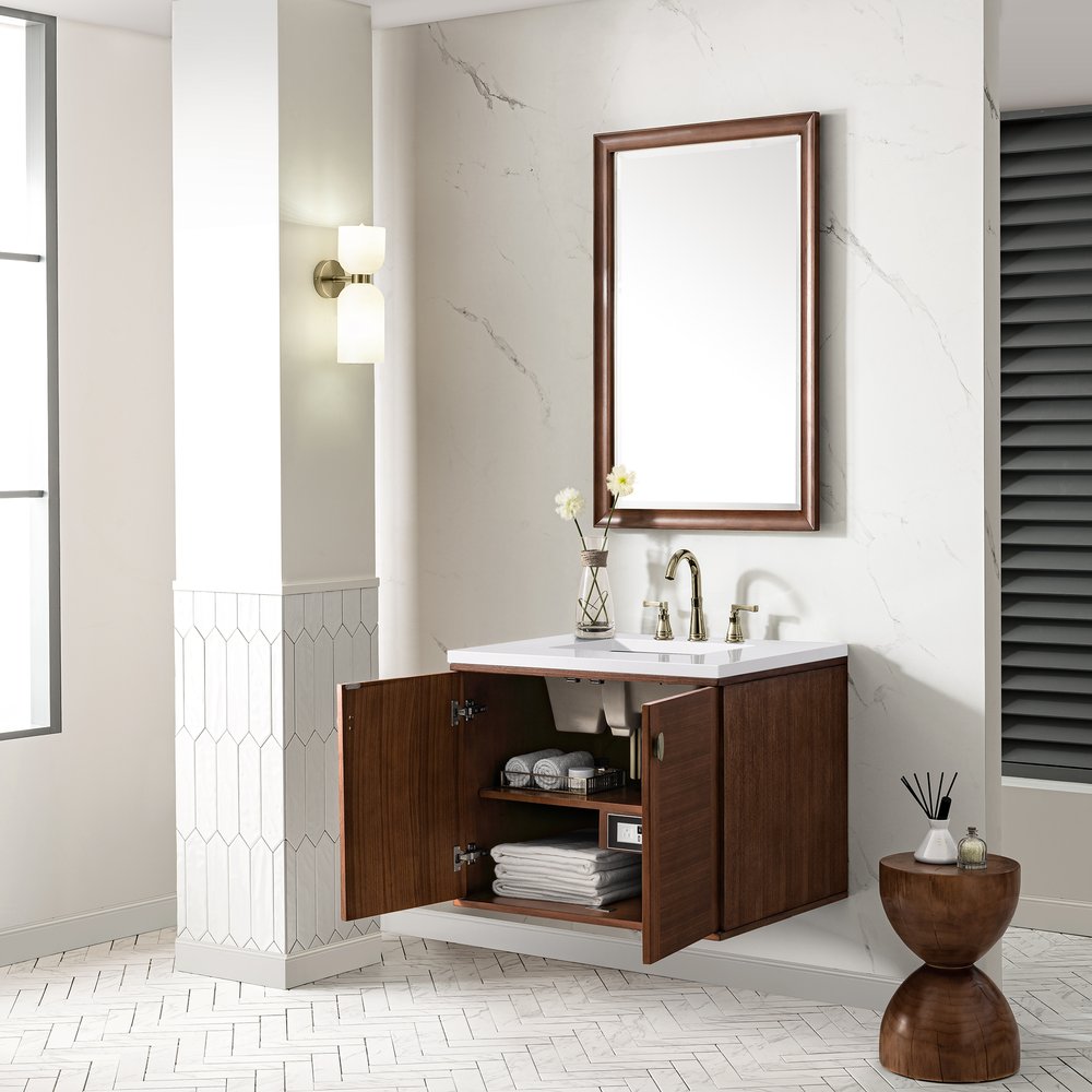 James Martin - Amberly 30" Single Vanity, Mid-Century Walnut w/ 3 CM White Zeus Top - 670-V30-WLT-3WZ view 10