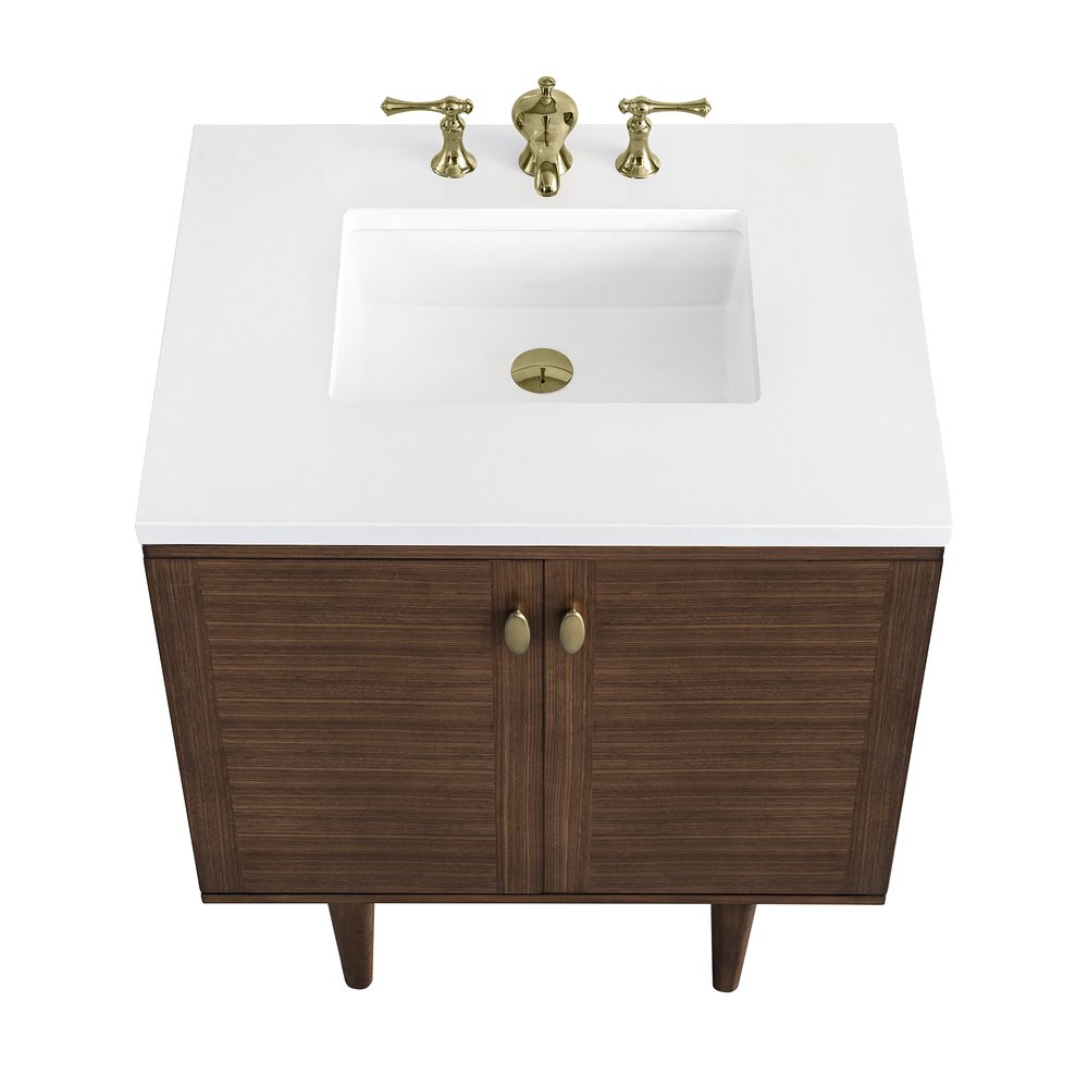James Martin - Amberly 30" Single Vanity, Mid-Century Walnut w/ 3 CM White Zeus Top - 670-V30-WLT-3WZ view 11