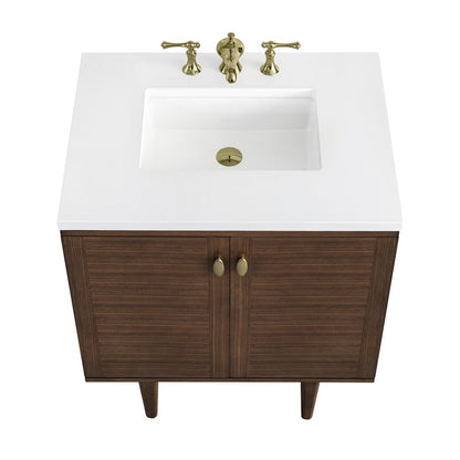 James Martin - Amberly 30" Single Vanity, Mid-Century Walnut w/ 3 CM White Zeus Top - 670-V30-WLT-3WZ view 11