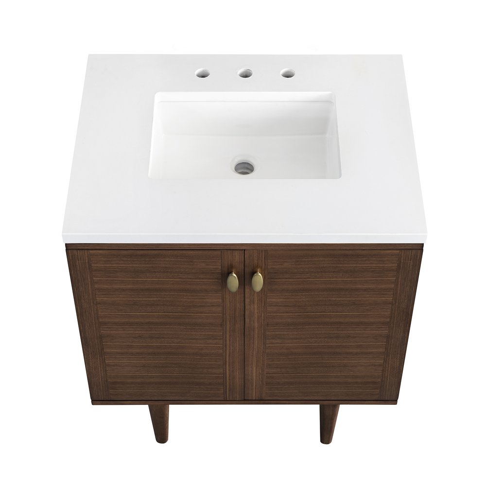 James Martin - Amberly 30" Single Vanity, Mid-Century Walnut w/ 3 CM White Zeus Top - 670-V30-WLT-3WZ view 12