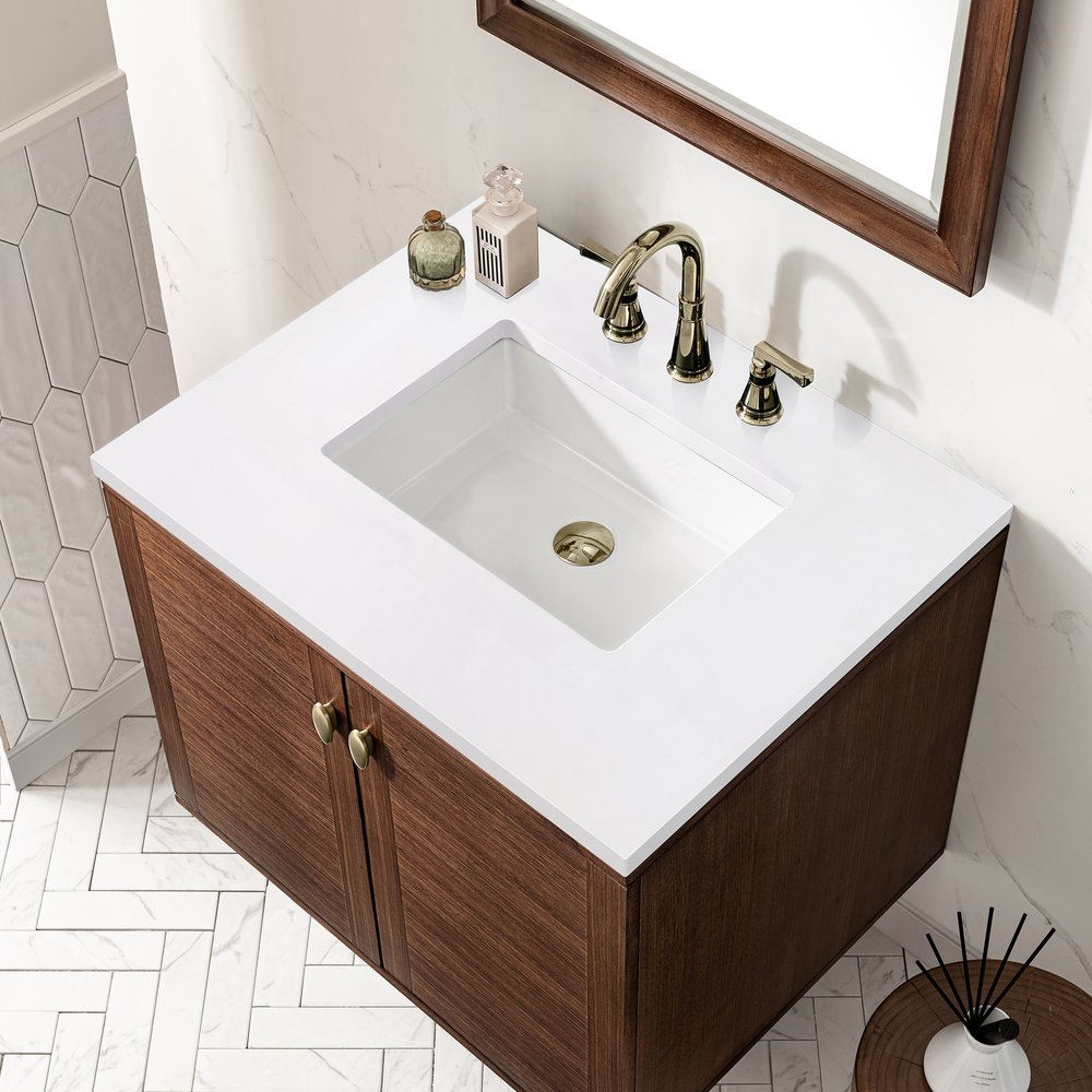James Martin - Amberly 30" Single Vanity, Mid-Century Walnut w/ 3 CM White Zeus Top - 670-V30-WLT-3WZ view 14
