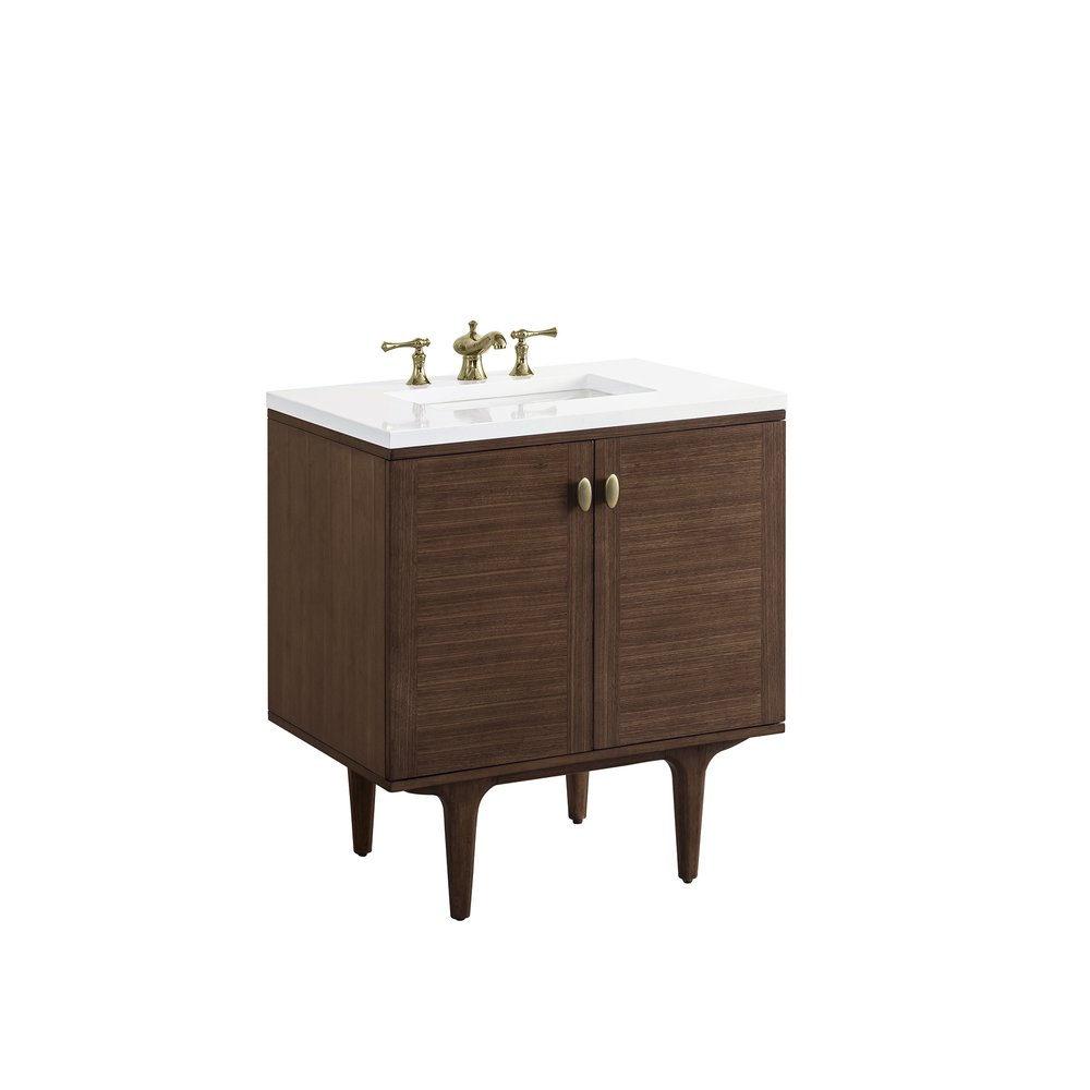 James Martin - Amberly 30" Single Vanity, Mid-Century Walnut w/ 3 CM White Zeus Top - 670-V30-WLT-3WZ view 19