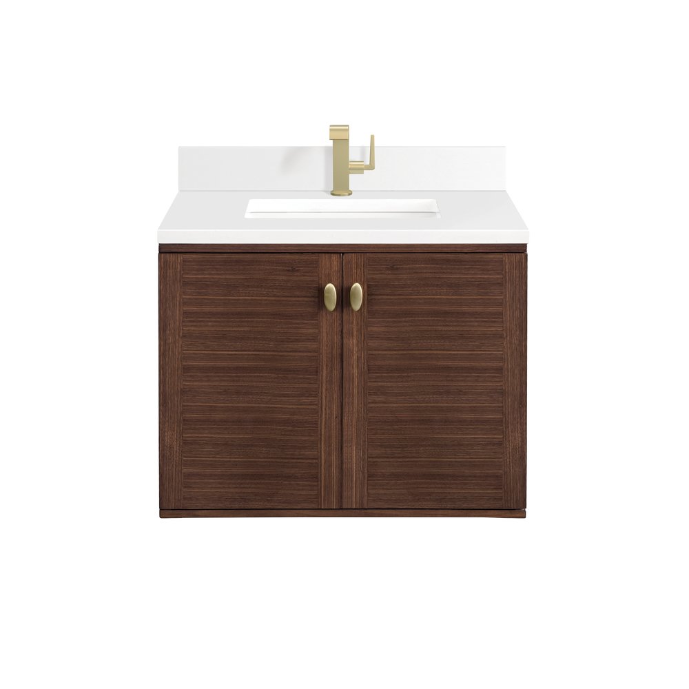 James Martin - Amberly 30" Single Vanity, Mid-Century Walnut w/ Single Hole 3 CM White Zeus Top & Backsplash - 670-V30-WLT-1WZ view 1