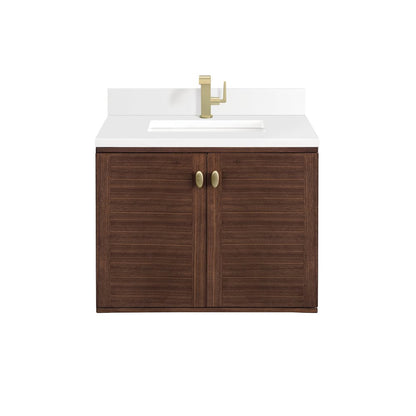 James Martin - Amberly 30" Single Vanity, Mid-Century Walnut w/ Single Hole 3 CM White Zeus Top & Backsplash - 670-V30-WLT-1WZ view 1