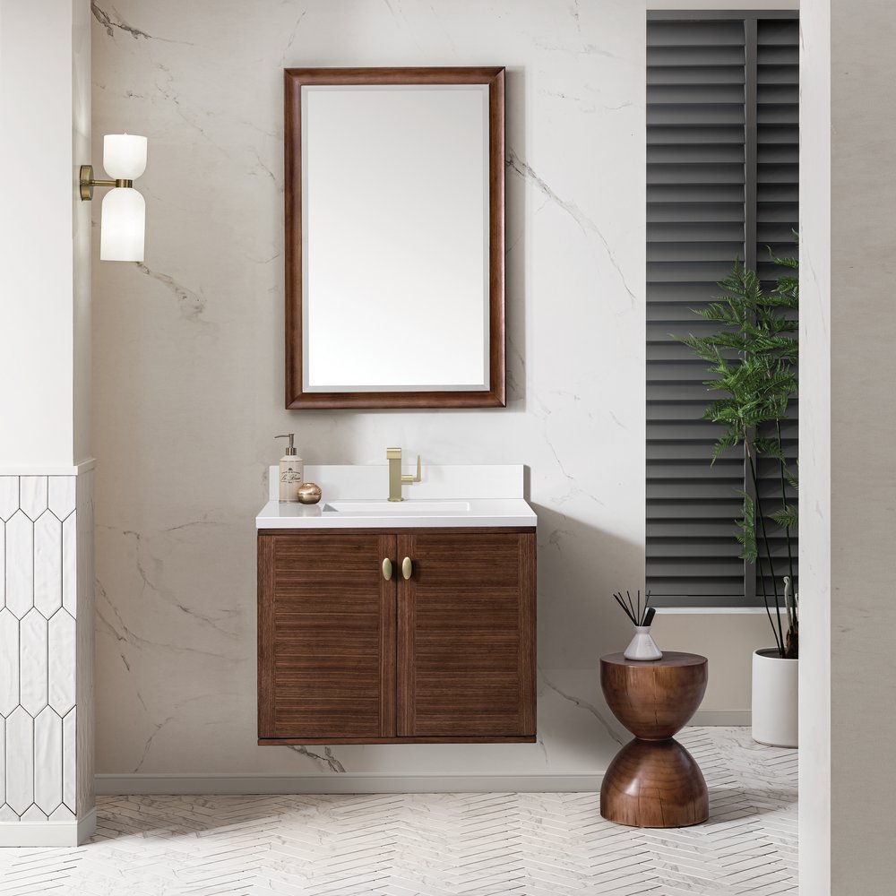 James Martin - Amberly 30" Single Vanity, Mid-Century Walnut w/ Single Hole 3 CM White Zeus Top & Backsplash - 670-V30-WLT-1WZ view 5