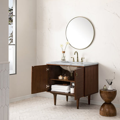 James Martin - Amberly 36" Single Vanity, Mid-Century Walnut w/ 3 CM Carrara Marble Top - 670-V36-WLT-3CAR view 9