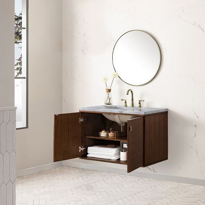 James Martin - Amberly 36" Single Vanity, Mid-Century Walnut w/ 3 CM Carrara Marble Top - 670-V36-WLT-3CAR view 10