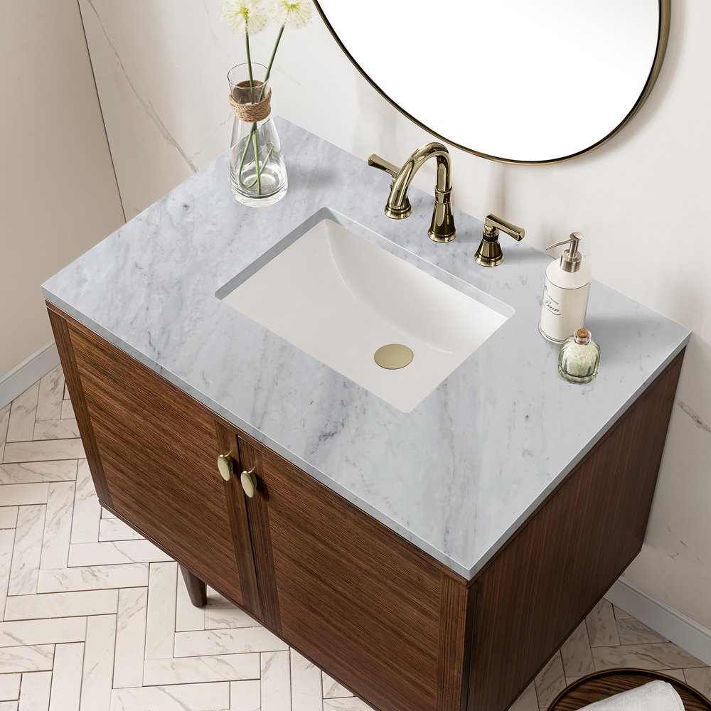 James Martin - Amberly 36" Single Vanity, Mid-Century Walnut w/ 3 CM Carrara Marble Top - 670-V36-WLT-3CAR view 11