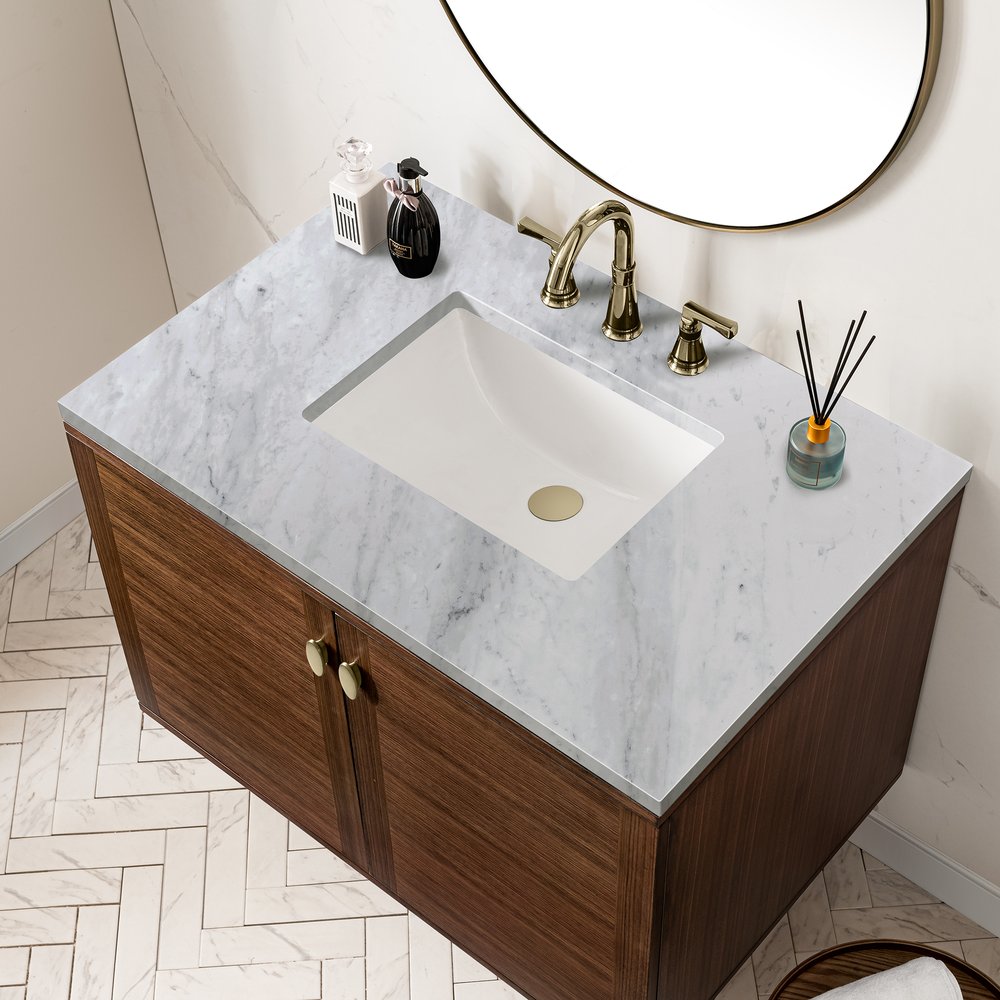 James Martin - Amberly 36" Single Vanity, Mid-Century Walnut w/ 3 CM Carrara Marble Top - 670-V36-WLT-3CAR view 12