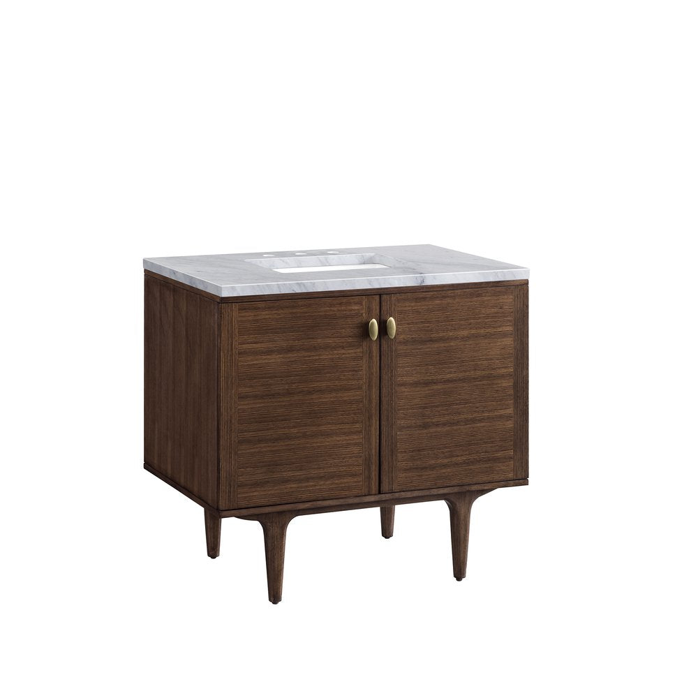 James Martin - Amberly 36" Single Vanity, Mid-Century Walnut w/ 3 CM Carrara Marble Top - 670-V36-WLT-3CAR view 17