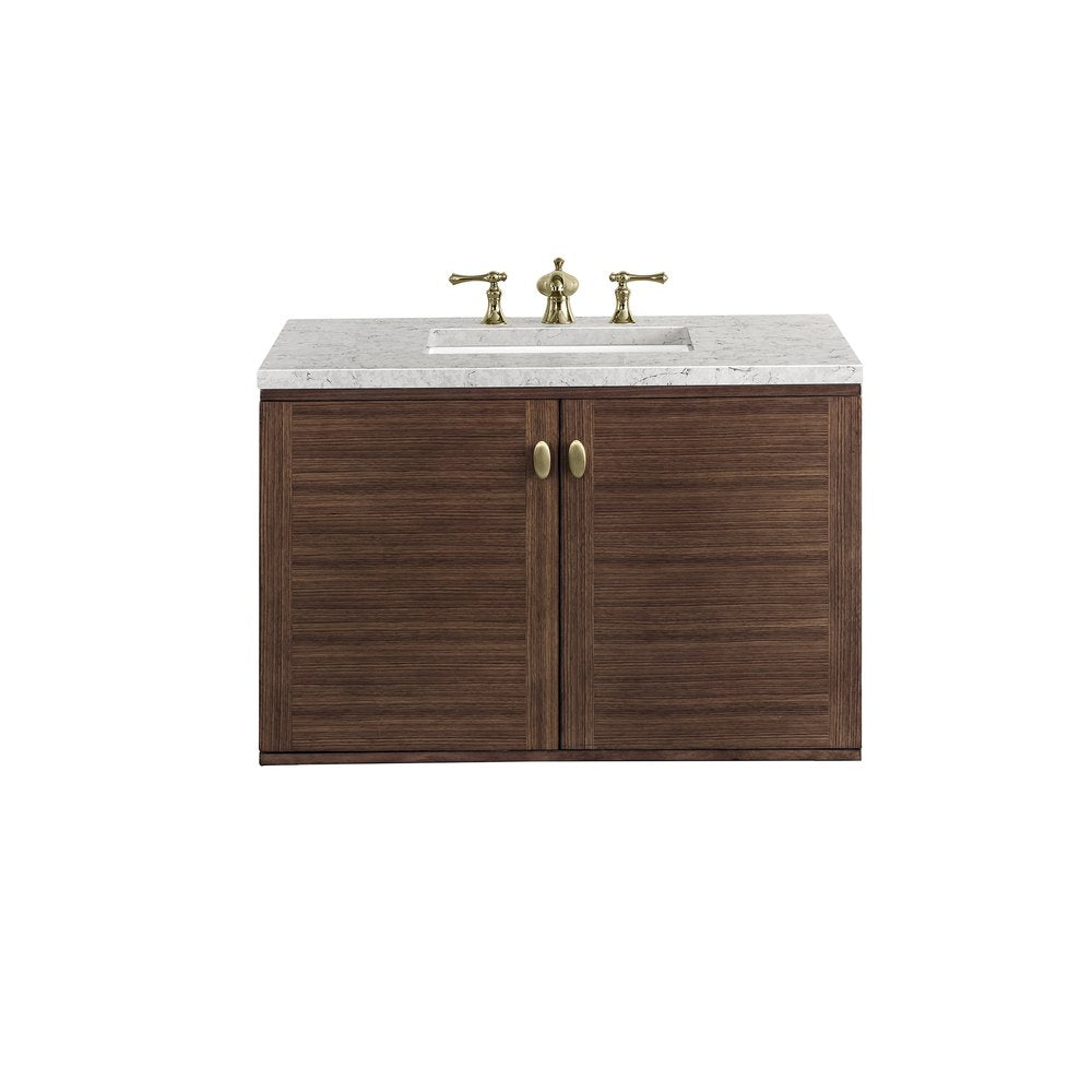 James Martin - Amberly 36" Single Vanity, Mid-Century Walnut w/ 3 CM Eternal Jasmine Pearl Top - 670-V36-WLT-3EJP view 2