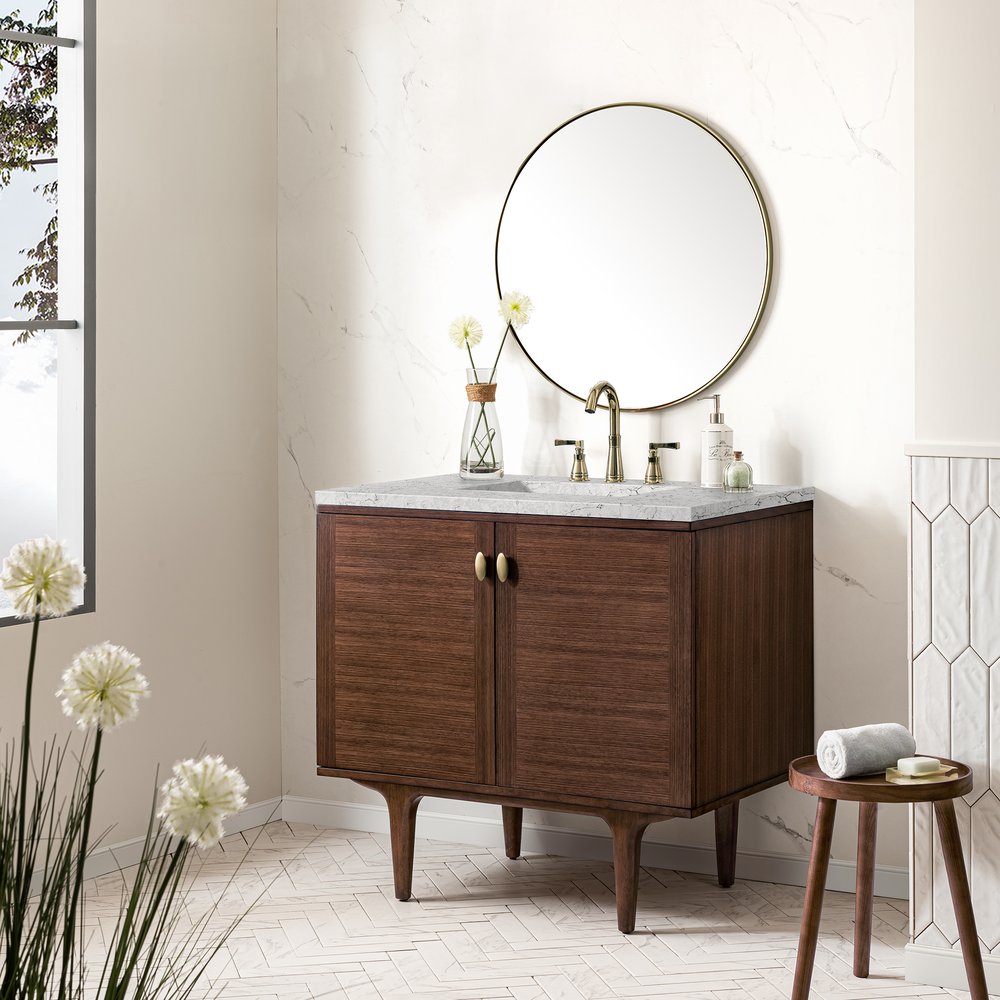 James Martin - Amberly 36" Single Vanity, Mid-Century Walnut w/ 3 CM Eternal Jasmine Pearl Top - 670-V36-WLT-3EJP view 7