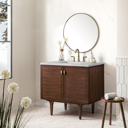 James Martin - Amberly 36" Single Vanity, Mid-Century Walnut w/ 3 CM Eternal Jasmine Pearl Top - 670-V36-WLT-3EJP view 7