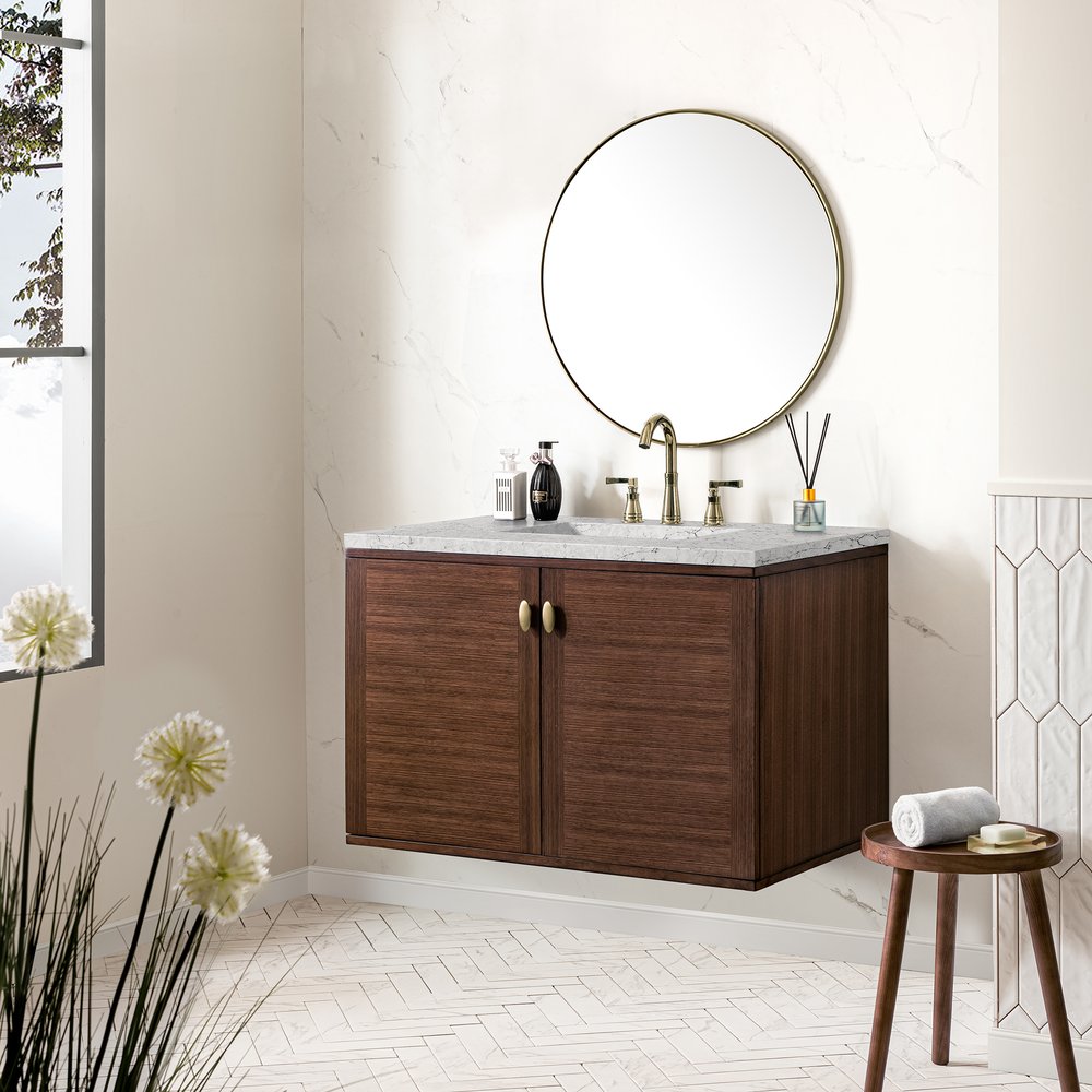 James Martin - Amberly 36" Single Vanity, Mid-Century Walnut w/ 3 CM Eternal Jasmine Pearl Top - 670-V36-WLT-3EJP view 8