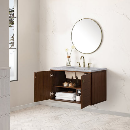 James Martin - Amberly 36" Single Vanity, Mid-Century Walnut w/ 3 CM Eternal Jasmine Pearl Top - 670-V36-WLT-3EJP view 10