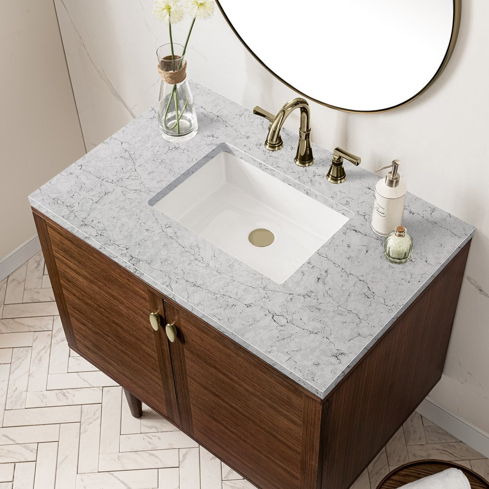 James Martin - Amberly 36" Single Vanity, Mid-Century Walnut w/ 3 CM Eternal Jasmine Pearl Top - 670-V36-WLT-3EJP view 11