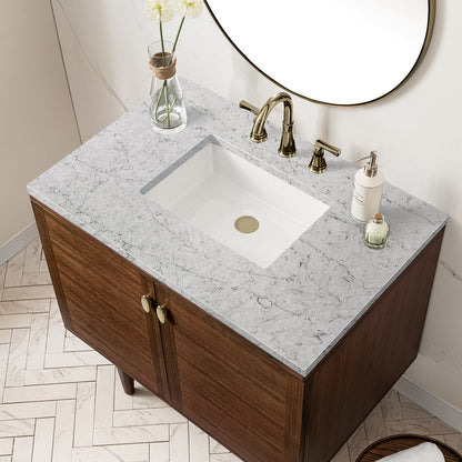 James Martin - Amberly 36" Single Vanity, Mid-Century Walnut w/ 3 CM Eternal Jasmine Pearl Top - 670-V36-WLT-3EJP view 11