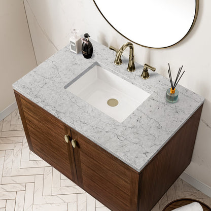 James Martin - Amberly 36" Single Vanity, Mid-Century Walnut w/ 3 CM Eternal Jasmine Pearl Top - 670-V36-WLT-3EJP view 12