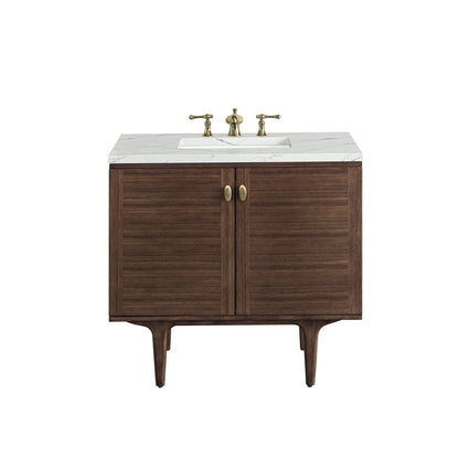 James Martin - Amberly 36" Single Vanity, Mid-Century Walnut w/ 3 CM Ethereal Noctis Top - 670-V36-WLT-3ENC view 1