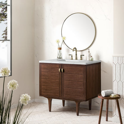 James Martin - Amberly 36" Single Vanity, Mid-Century Walnut w/ 3 CM Ethereal Noctis Top - 670-V36-WLT-3ENC view 7