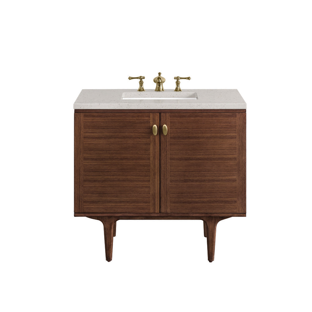 James Martin - Amberly 36" Single Vanity, Mid-Century Walnut w/ 3 CM Lime Delight Top - 670-V36-WLT-3LDL view 1