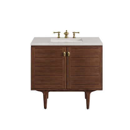 James Martin - Amberly 36" Single Vanity, Mid-Century Walnut w/ 3 CM Lime Delight Top - 670-V36-WLT-3LDL view 1