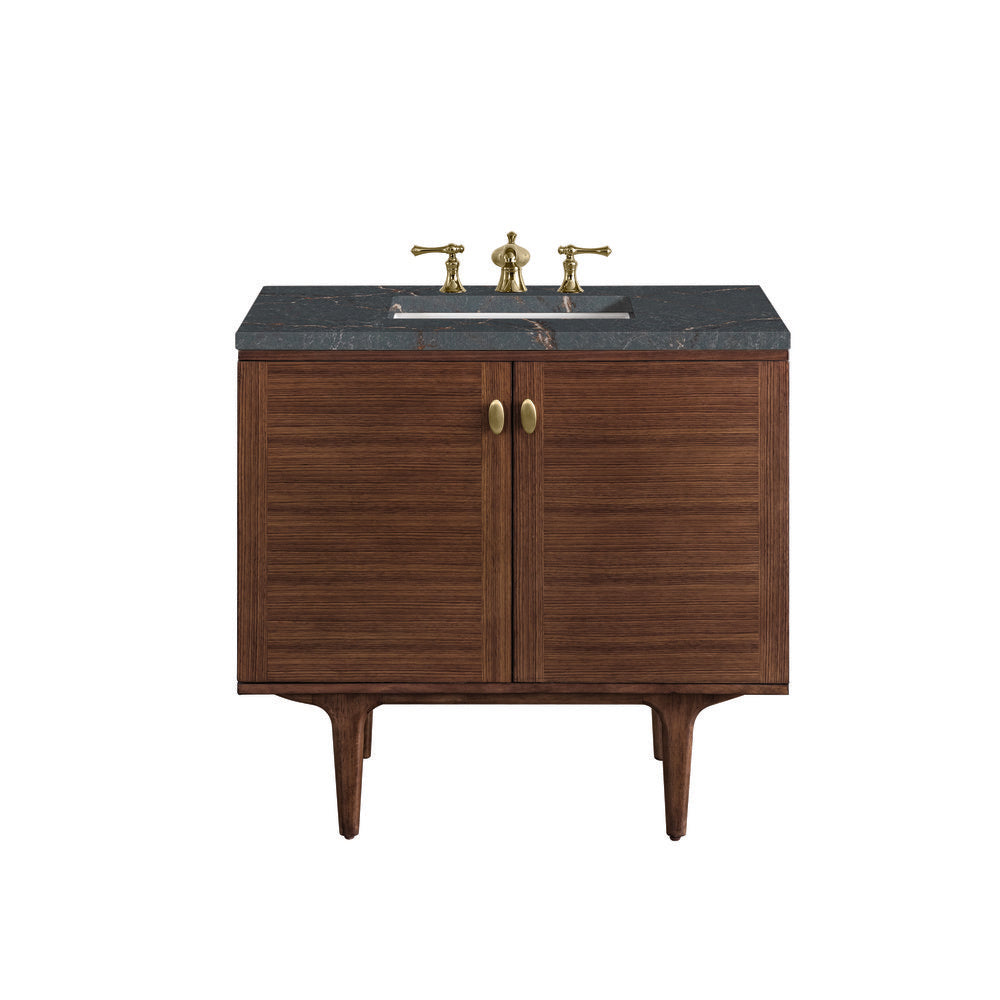 James Martin - Amberly 36" Single Vanity, Mid-Century Walnut w/ 3 CM Parisien Bleu Top - 670-V36-WLT-3PBL view 1
