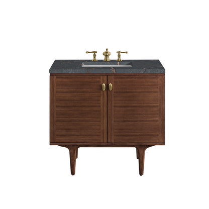 James Martin - Amberly 36" Single Vanity, Mid-Century Walnut w/ 3 CM Parisien Bleu Top - 670-V36-WLT-3PBL view 1