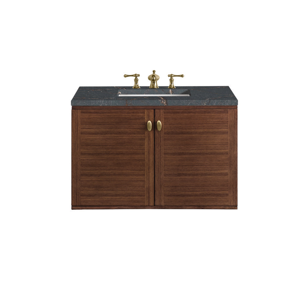 James Martin - Amberly 36" Single Vanity, Mid-Century Walnut w/ 3 CM Parisien Bleu Top - 670-V36-WLT-3PBL view 2