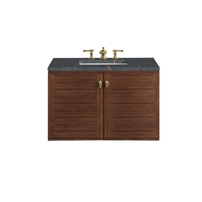 James Martin - Amberly 36" Single Vanity, Mid-Century Walnut w/ 3 CM Parisien Bleu Top - 670-V36-WLT-3PBL view 2