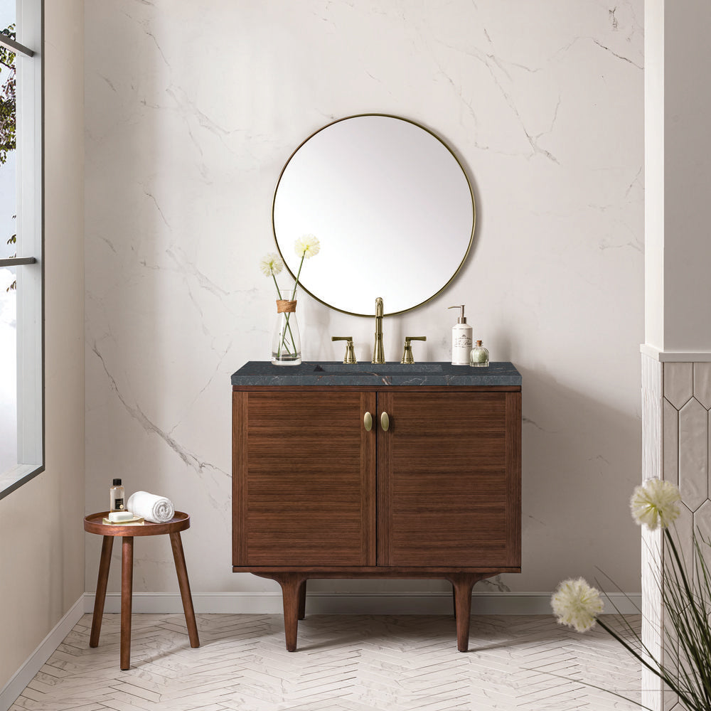 James Martin - Amberly 36" Single Vanity, Mid-Century Walnut w/ 3 CM Parisien Bleu Top - 670-V36-WLT-3PBL view 5