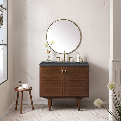 James Martin - Amberly 36" Single Vanity, Mid-Century Walnut w/ 3 CM Parisien Bleu Top - 670-V36-WLT-3PBL view 5