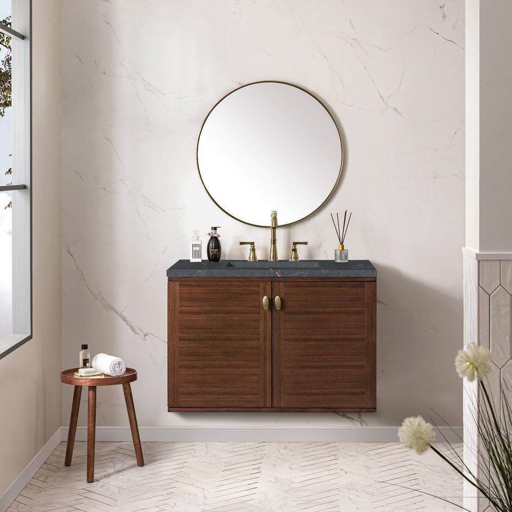 James Martin - Amberly 36" Single Vanity, Mid-Century Walnut w/ 3 CM Parisien Bleu Top - 670-V36-WLT-3PBL view 6