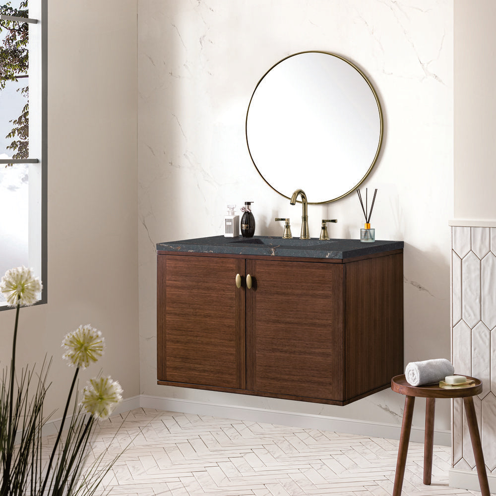 James Martin - Amberly 36" Single Vanity, Mid-Century Walnut w/ 3 CM Parisien Bleu Top - 670-V36-WLT-3PBL view 8
