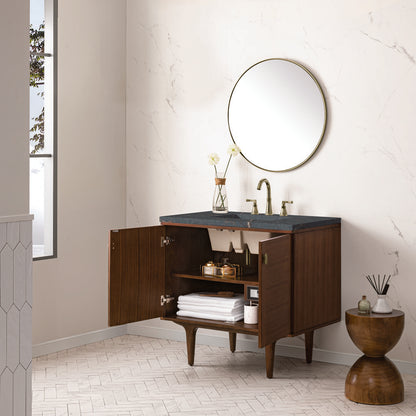James Martin - Amberly 36" Single Vanity, Mid-Century Walnut w/ 3 CM Parisien Bleu Top - 670-V36-WLT-3PBL view 9